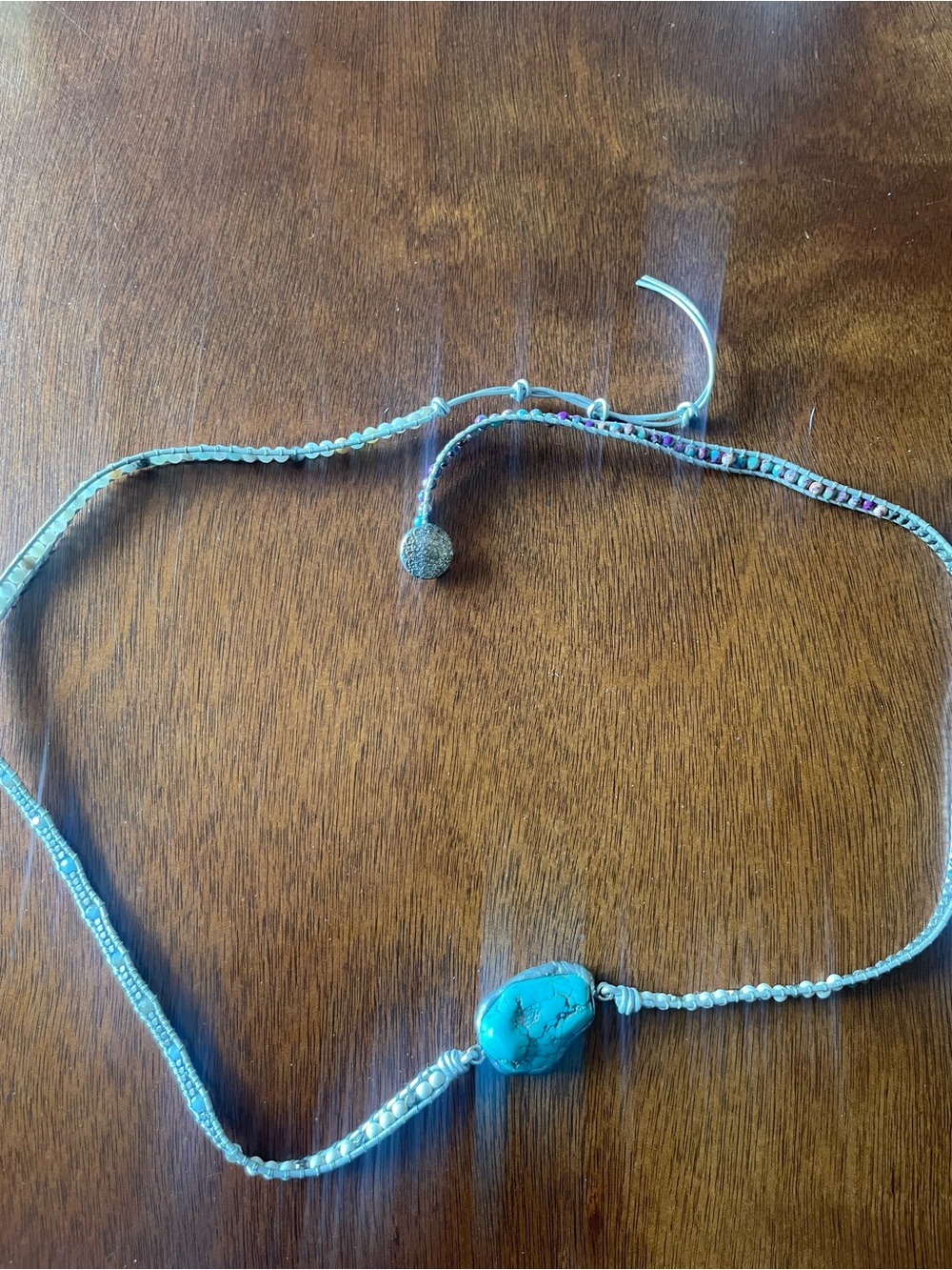 Turquoise Beaded Adjustable Belt Accent Bohemian Western Rustic Earthy